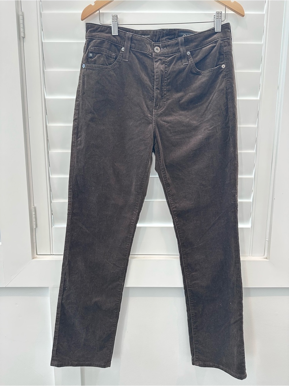 AG Jeans Mari Mid-Rise Slim Straight Corduroy Jeans, Rich Umber size 30